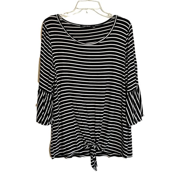 Hippie Chic Tops - Hippie Chic Short Sleeve Tie Front Flutter Sleeve Black White Stripe Shirt Large